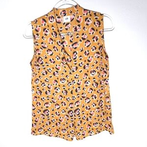 CAbi Women’s Yellow Prowl Leopard Print Sleeveless Blouse Small #3792